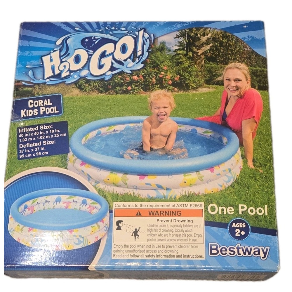 Bestway H2OGO Coral Kids Inflatable Pool 40in Round Splash Play Ages 2+ NEW